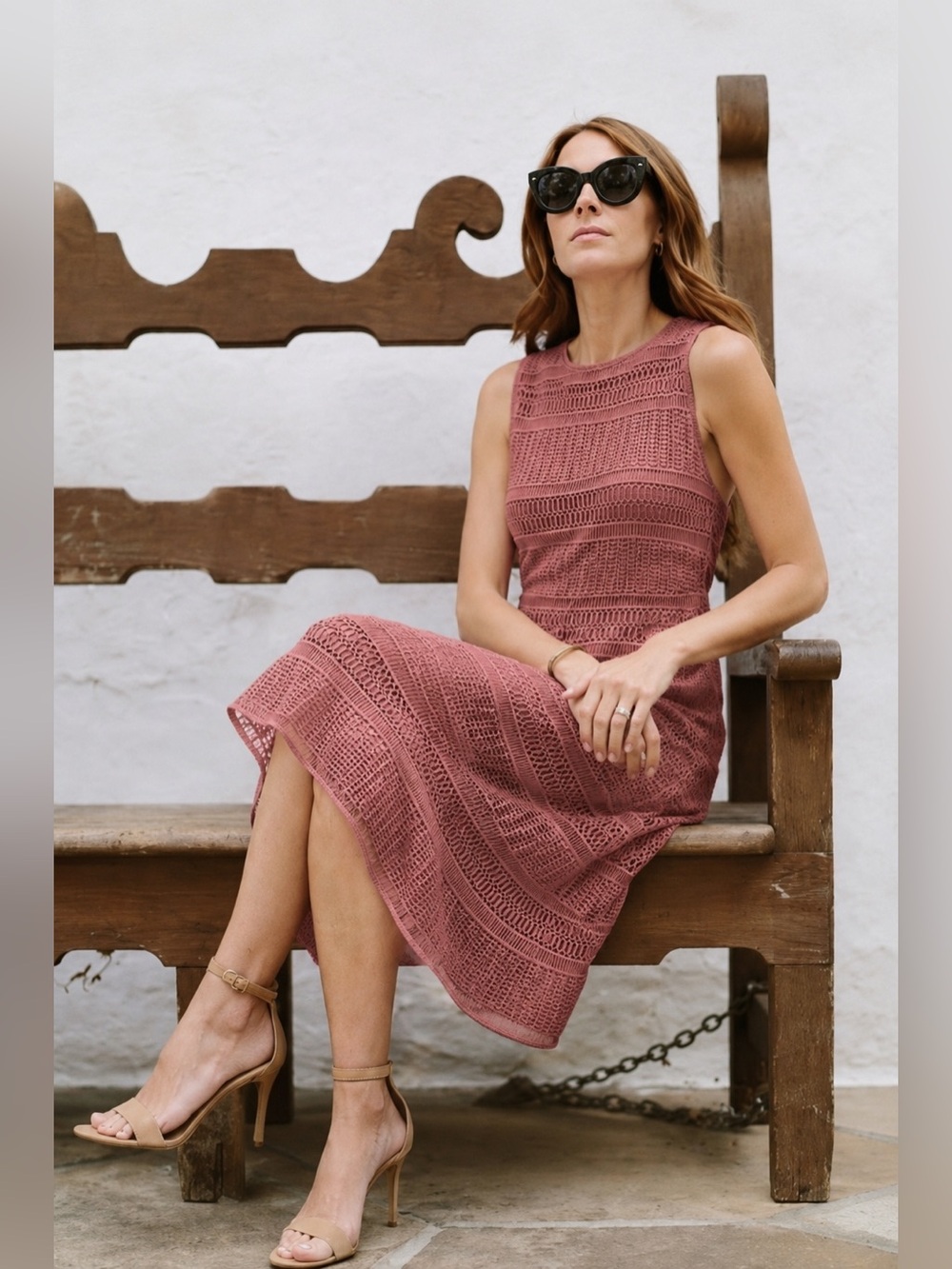 ANTONIO MELANI Sleeveless Crochet Lace Midi Dress - Dusty Rose
